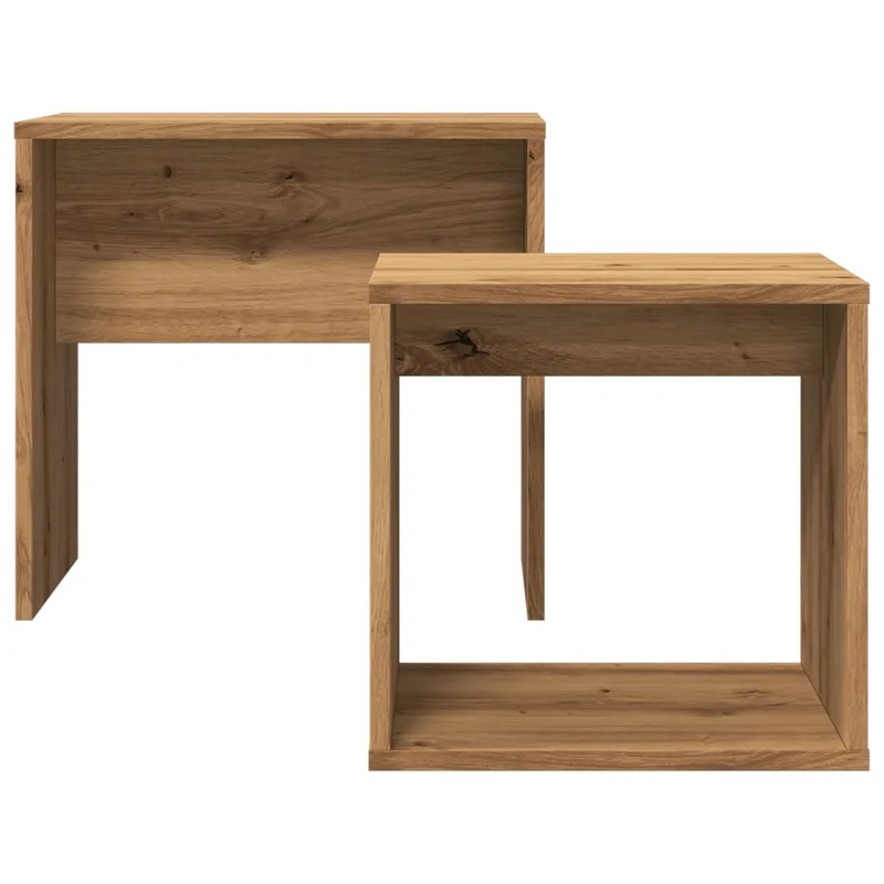 Lot de 2 tables d'appoint gigognes en bois d'ingénierie marron effet vieilli DEC040492