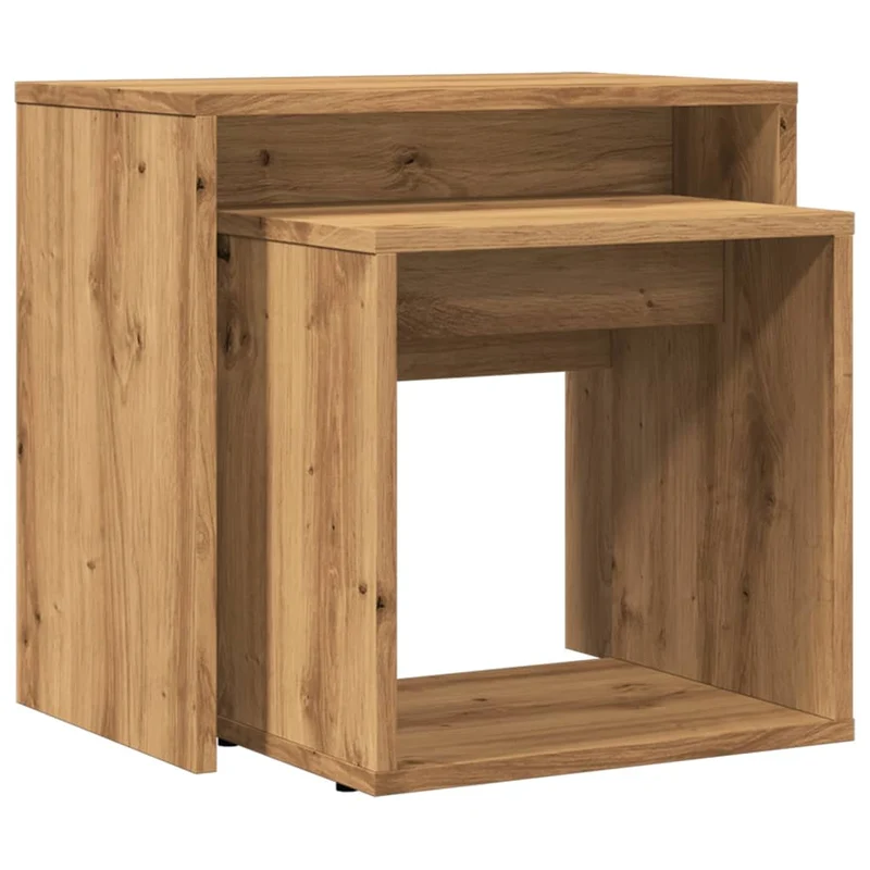 Lot de 2 tables d'appoint gigognes en bois d'ingénierie marron effet vieilli DEC040492