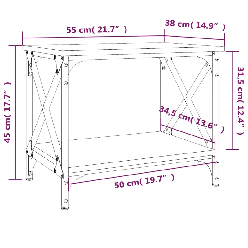 Table d'appoint avec étagère design industriel 55 x 38 x 45 cm bois d'ingénierie couleur chêne et acier DEC040279