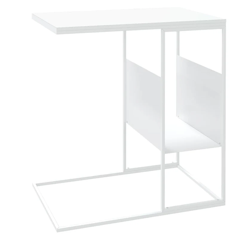Table d'appoint en forme de C 55 x 36 x 59,5 cm bois d'ingénierie blanc et fer DEC040260