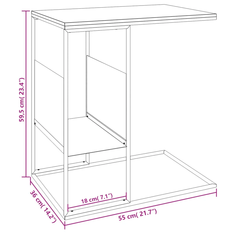 Table d'appoint en forme de C 55 x 36 x 59,5 cm bois d'ingénierie blanc et fer DEC040260