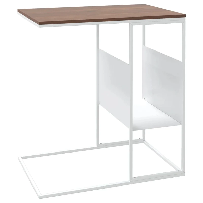 Table d'appoint en forme de C bout de canapé 55 x 36 x 59,5 cm bois d'ingénierie marron et fer blanc DEC040259