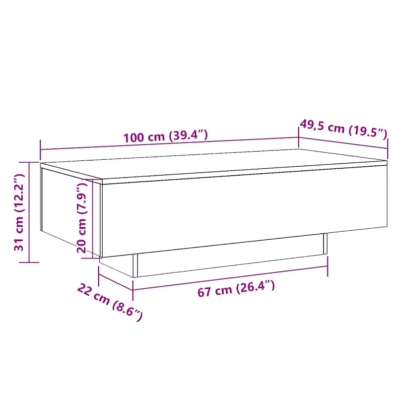 Table basse style rustique 100 x 49,5 x 31 cm bois d'ingénierie marron effet vieilli DEC040203