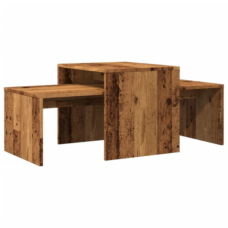 Lot de 2 tables d'appoint gigognes 100 x 48 x 40 cm bois d'ingénierie marron effet vieilli DEC040202