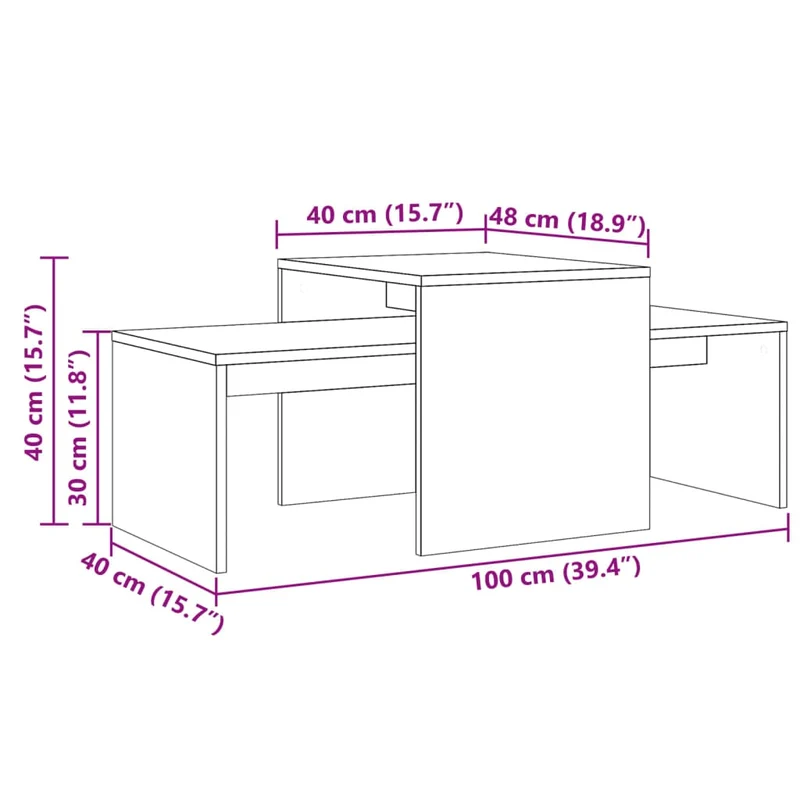 Lot de 2 tables d'appoint gigognes 100 x 48 x 40 cm bois d'ingénierie marron effet vieilli DEC040202