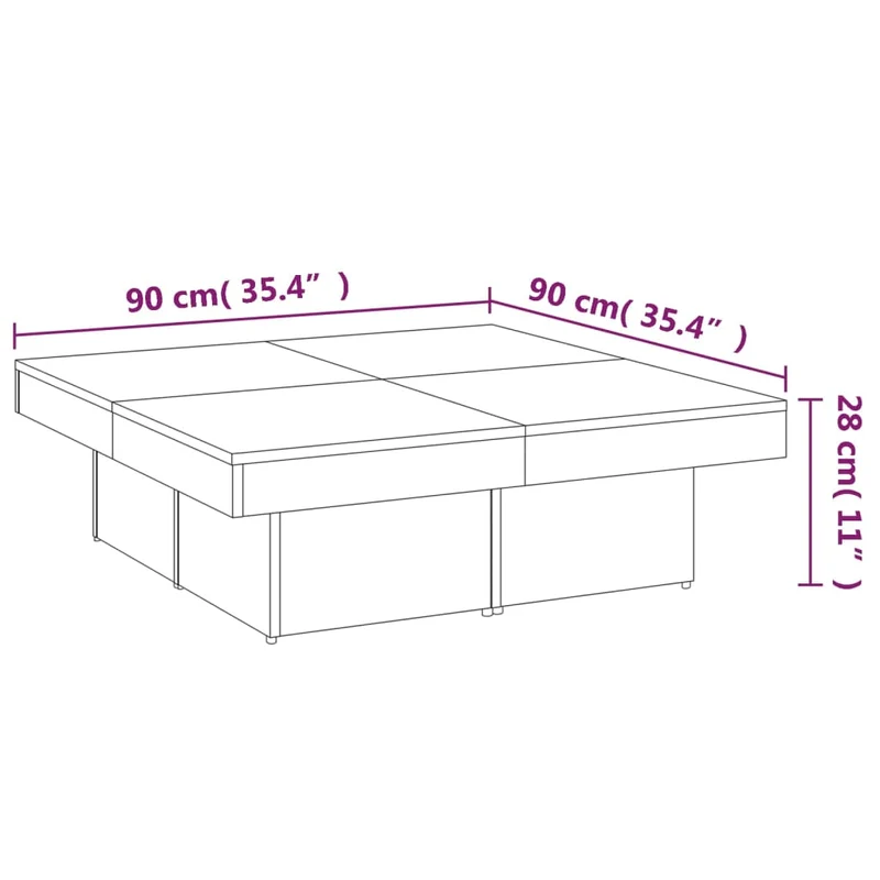 Table basse en 4 parties distinctes 90 x 90 x 28 cm bois d'ingénierie gris DEC040167