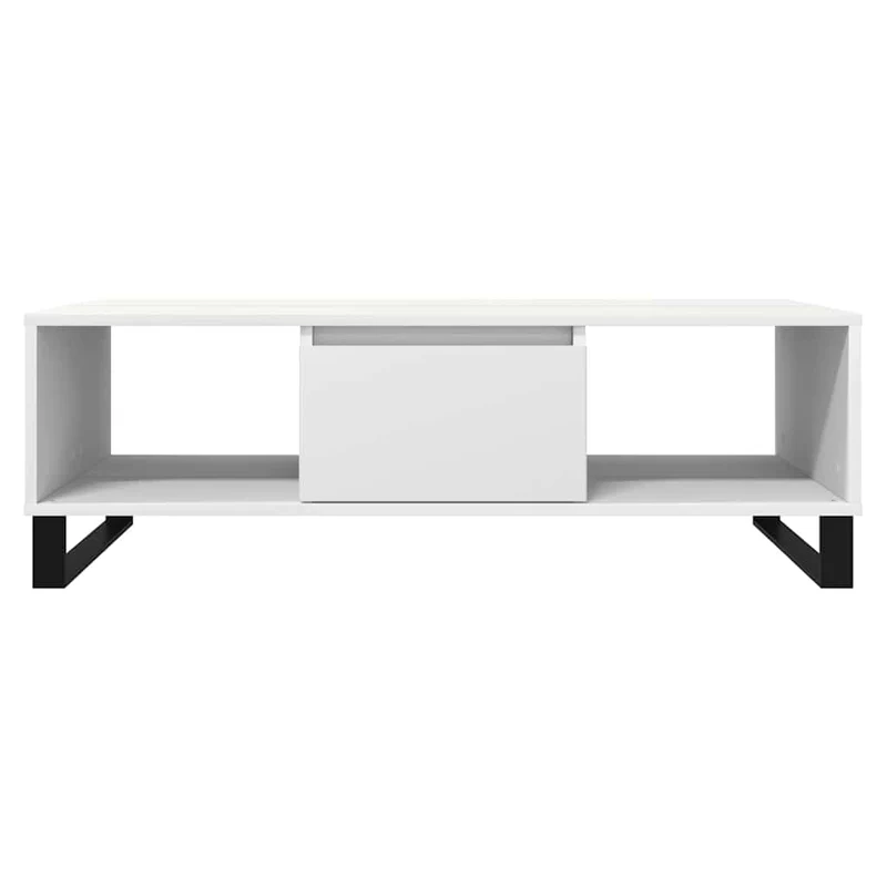 Table basse de salon 3 compartiments design moderne 104 x 60 x 35 cm bois d'ingénierie blanc et fer DEC037840