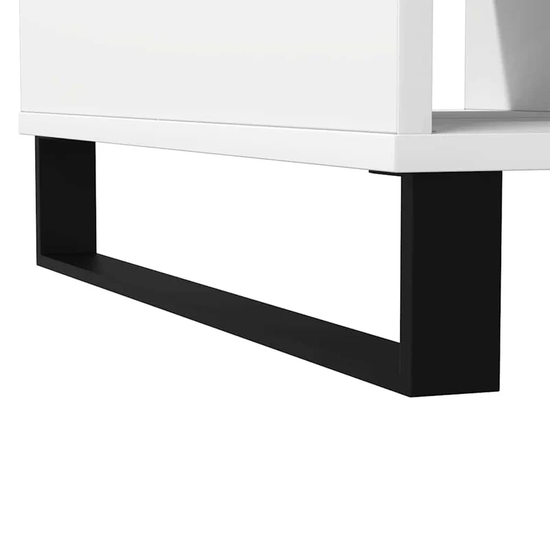 Table basse de salon 3 compartiments design moderne 104 x 60 x 35 cm bois d'ingénierie blanc et fer DEC037840
