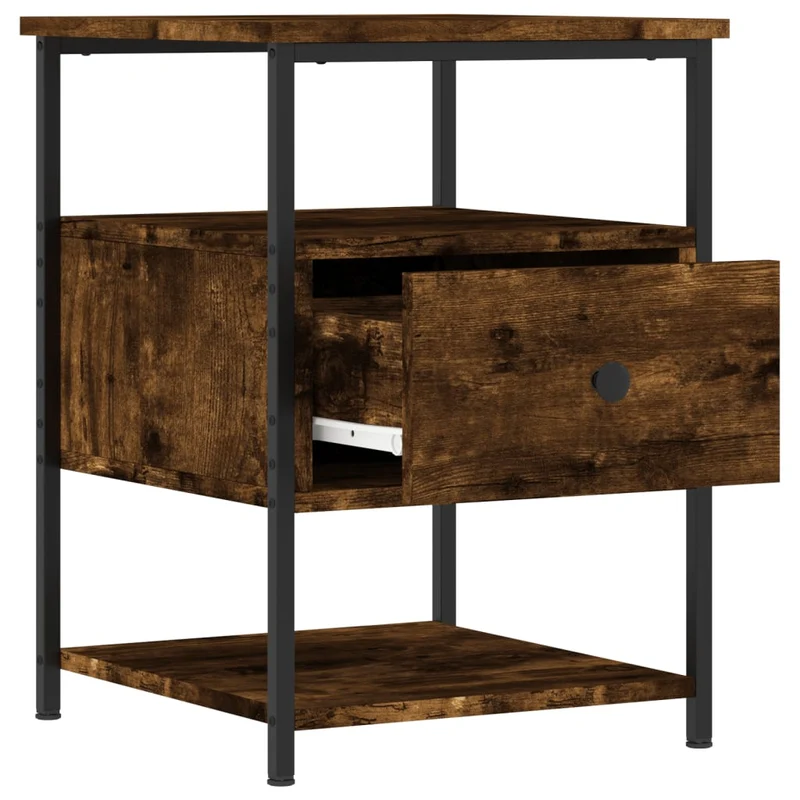 Table de chevet avec tiroir 40 x 42 x 56 cm bois d'ingénierie marron et fer DEC033639