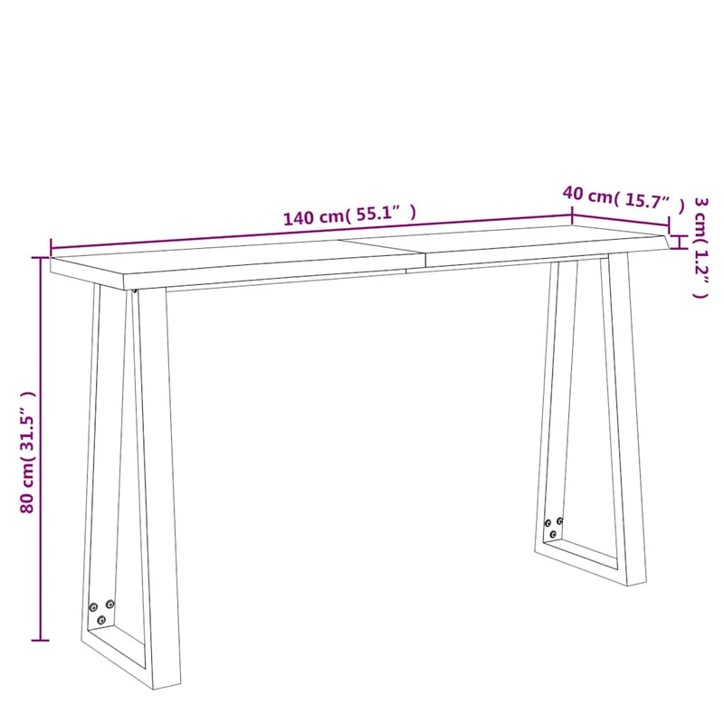 Table console table d'appoint 140 x 40 x 80 cm bois d'acacia et acier DEC032281