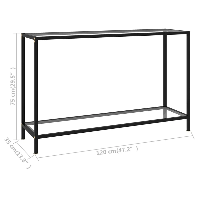 Table console simple 120 x 35 x 75 cm verre trempé transparent et acier DEC032264