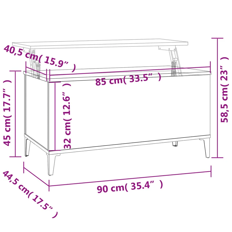 Table basse avec plateau relevable design moderne 90 x 44,5 x 45 cm bois d'ingénierie gris et métal DEC039355