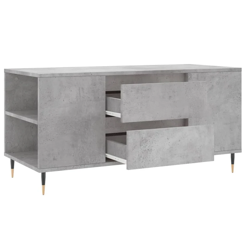 Table basse avec 2 tiroirs et 4 compartiments design moderne 102 x 44,5 x 50 cm bois d'ingénierie gris et métal DEC039243