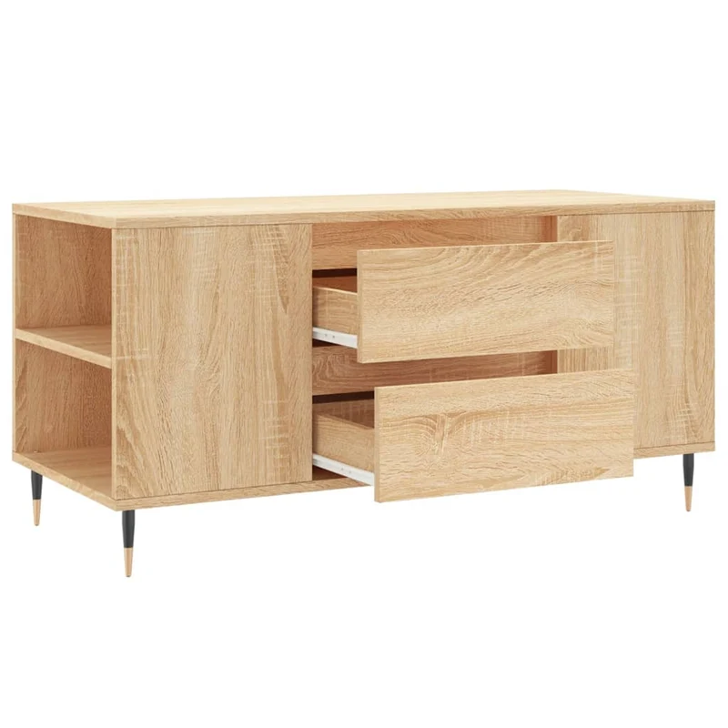 Table basse 2 tiroirs et 4 compartiments design rustique moderne 102 x 44,5 x 50 cm bois d'ingénierie et métal DEC038892