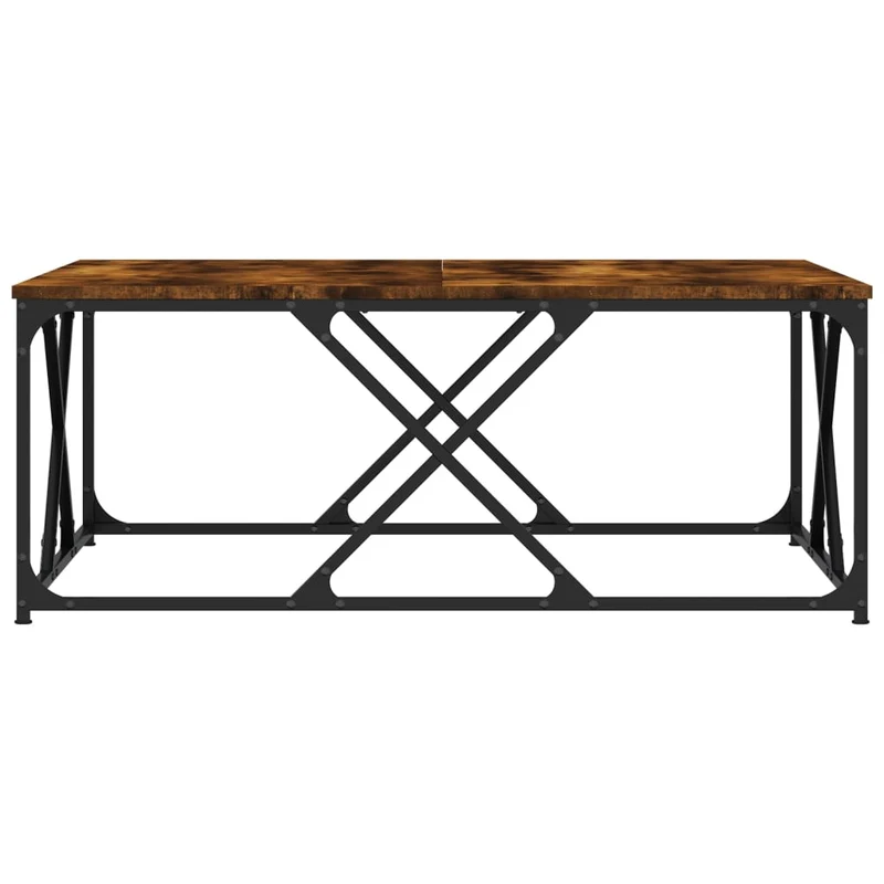 Table basse design industriel 100 x 100 x 40 cm bois d'ingénierie marron et métal DEC038302