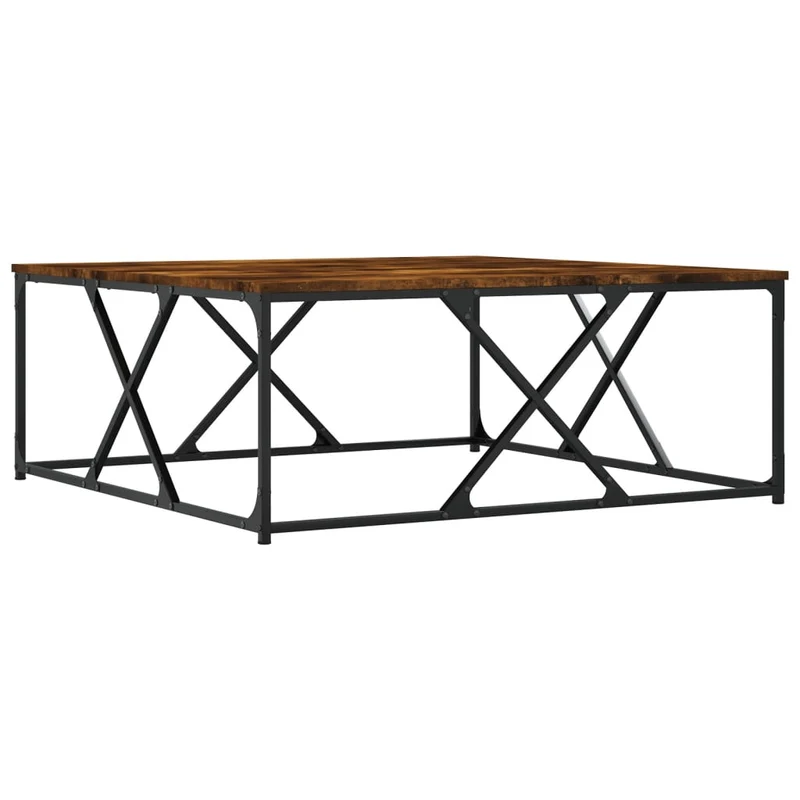 Table basse design industriel 100 x 100 x 40 cm bois d'ingénierie marron et métal DEC038302