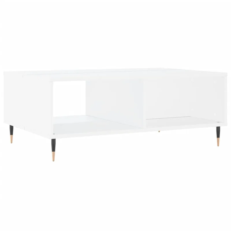Table basse avec 2 compartiments design moderne 90 x 60 x 35 cm bois d'ingénierie blanc et fer DEC038029