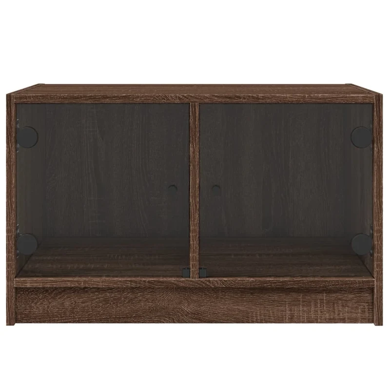 Table basse de salon design moderne avec portes en verre et MDF marron 68 x 50 x 42 cm DEC037730