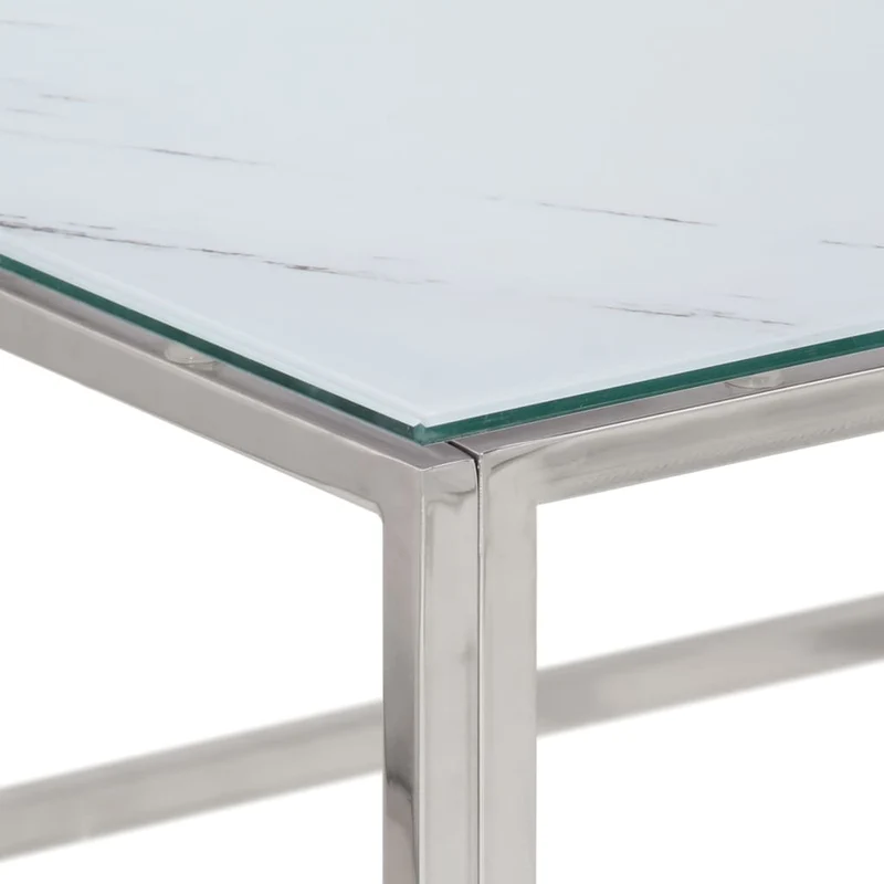Table basse de salon design moderne en acier inoxydable argenté et verre trempé DEC037295