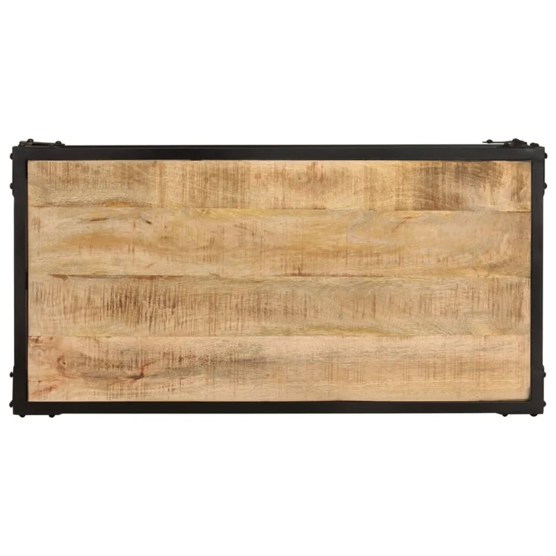 Table basse de salon design rustique industriel 90 x 45 x 35 cm bois de manguier et fer DEC037213
