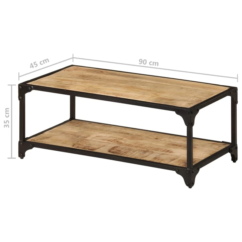 Table basse de salon design rustique industriel 90 x 45 x 35 cm bois de manguier et fer DEC037213