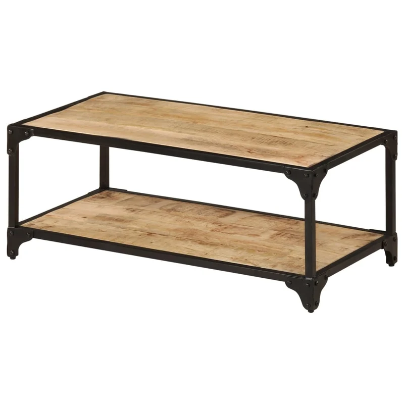 Table basse de salon design rustique industriel 90 x 45 x 35 cm bois de manguier et fer DEC037213