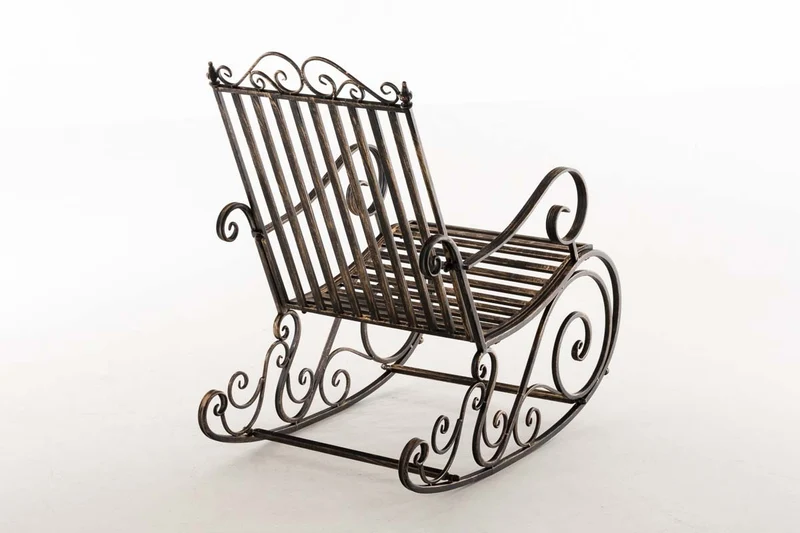 Chaise fauteuil à bascule rocking chair pour jardin en fer bronze vieilli MDJ10102