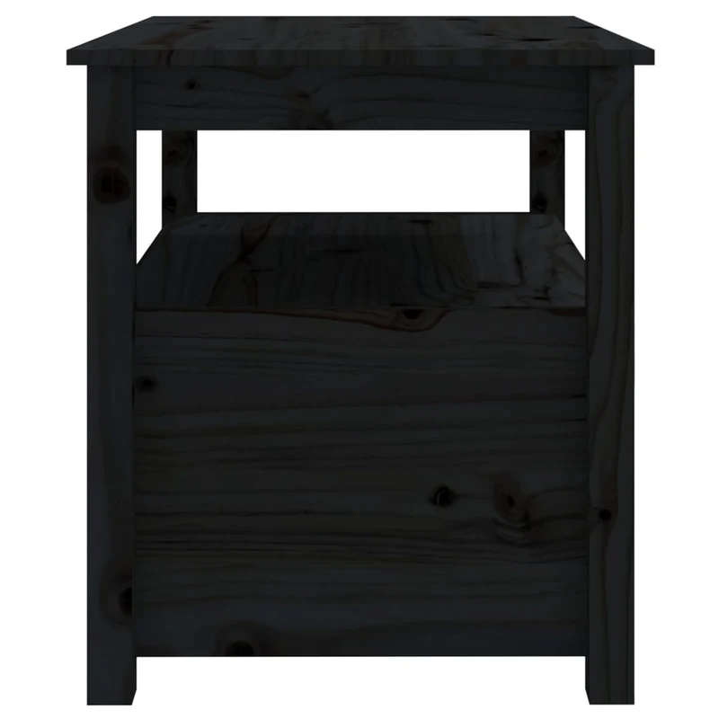 Table basse avec étagère ouverte et 2 tiroirs design rustique 71 x 49 x 55 cm bois massif de pin noir DEC039745