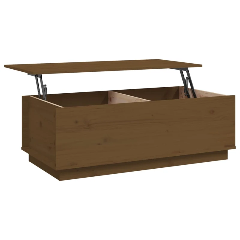 Table basse avec dessus relevable design rustique 100 x 50 x 35 cm bois massif de pin marron DEC039458
