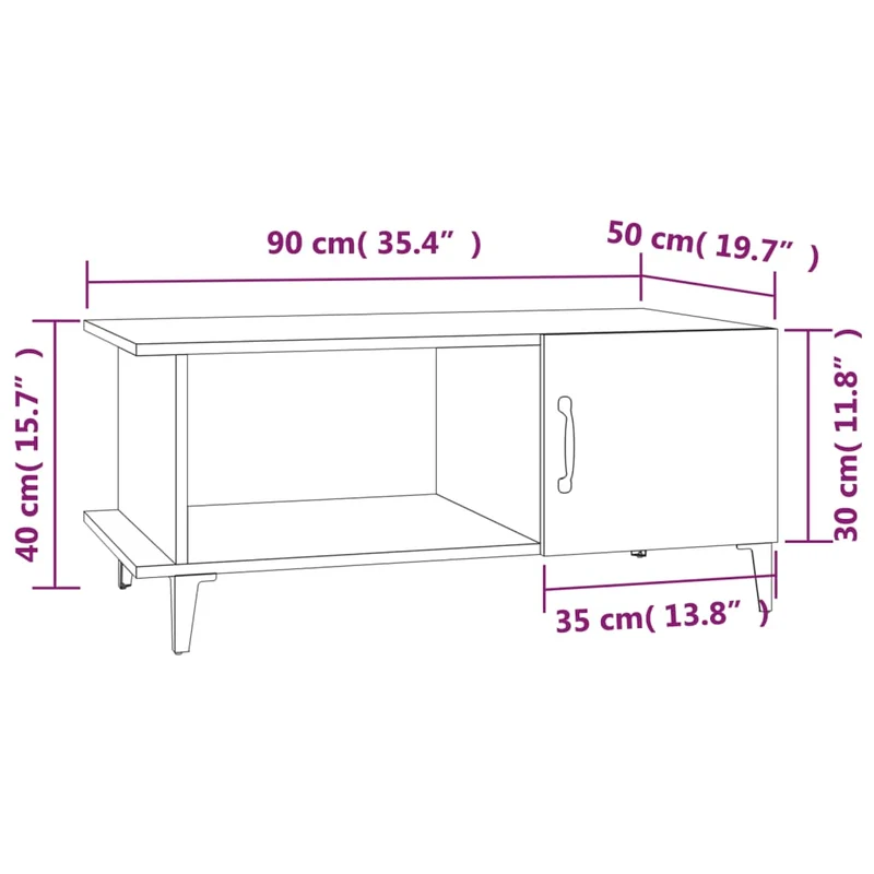 Table basse design moderne et contemporaine 90 x 50 x 40 cm bois d'ingénierie marron et métal DEC038805