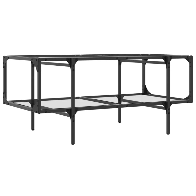 Table basse de salon design moderne avec dessus en verre transparent et acier 98,5 x 50 x 45cm DEC037380
