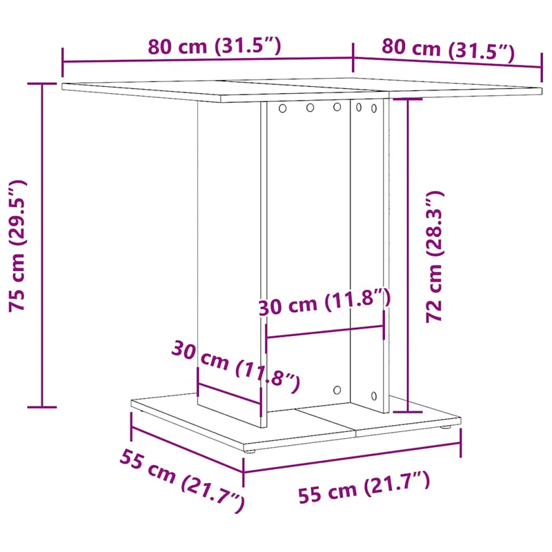 Table de salle à manger design moderne 80 x 80 x 75 cm bois d'ingénierie gris DEC036868