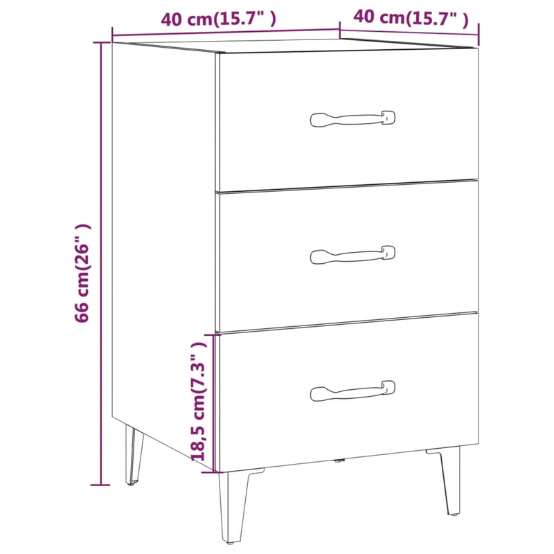 Table de chevet avec 3 tiroirs 40 x 40 x 66 cm bois d'ingénierie couleur chêne et métal DEC033862