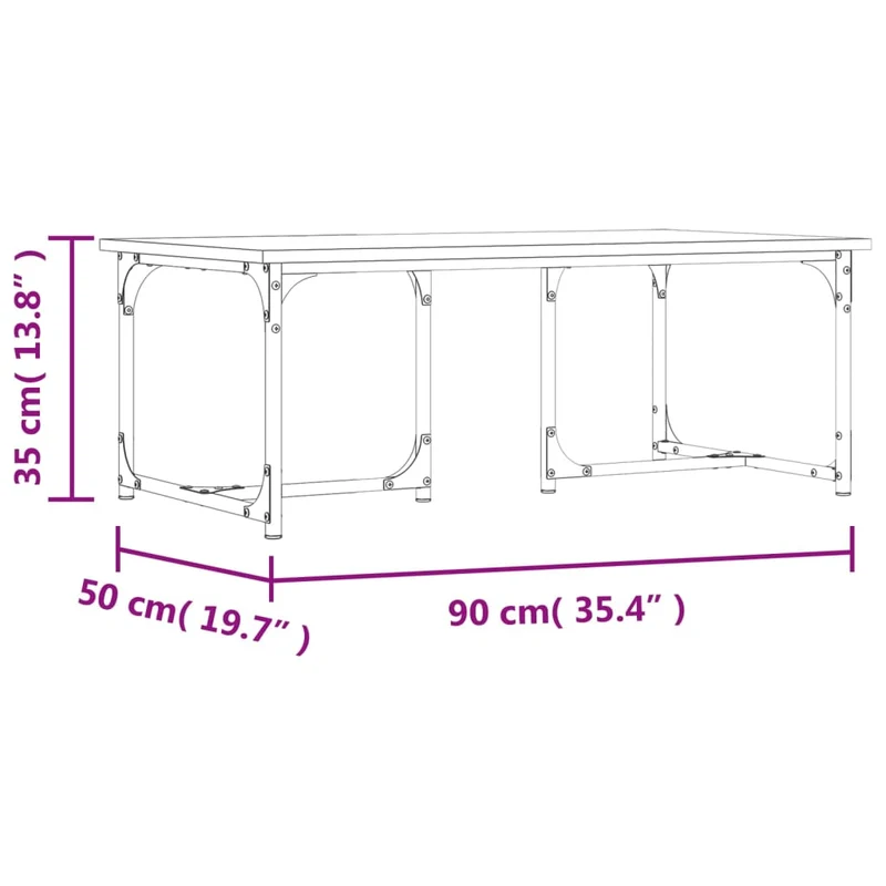Table basse design industriel 90 x 50 x 35 cm bois d'ingénierie noir et métal DEC039818