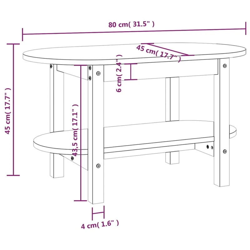 Table basse avec étagère design simple 80 x 45 x 45 cm bois massif de pin gris DEC039199