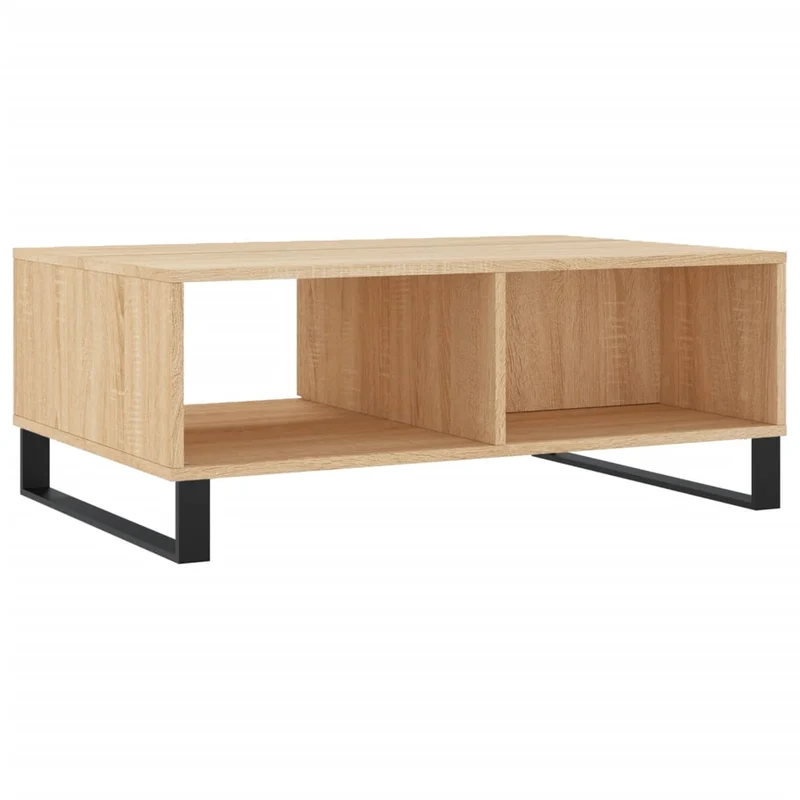 Table basse avec 2 compartiments design rustique industriel 90 x 60 x 35 cm bois d'ingénierie couleur chêne et métal DEC039071