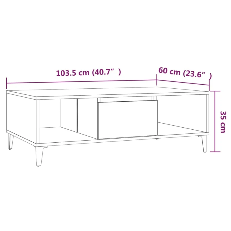 Table basse design rustique 103,5 x 60 x 35 cm bois d'ingénierie marron et métal DEC038386
