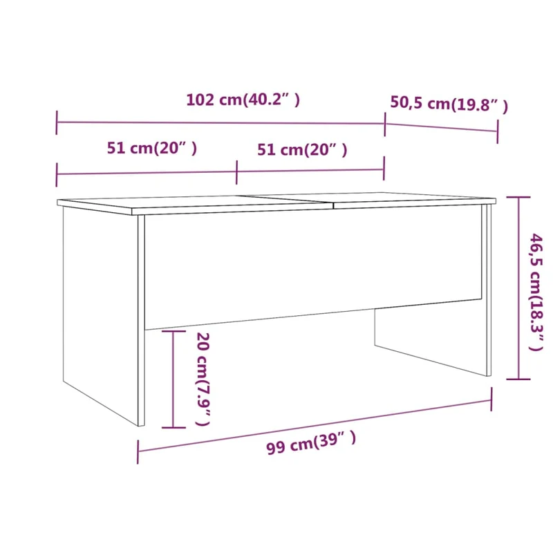Table basse avec espace de rangement design rustique 102 x 50,5 x 46,5 cm bois d'ingénierie marron DEC038358