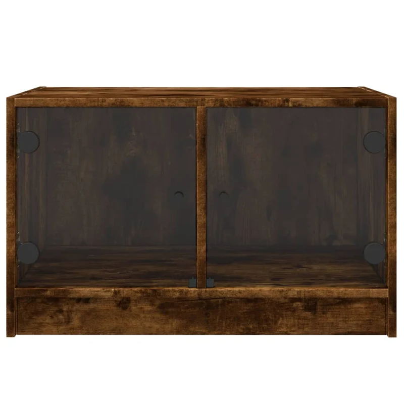 Table basse de salon design moderne avec portes en verre et MDF marron 68 x 50 x 42 cm DEC037727