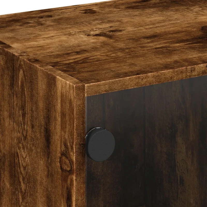 Table basse de salon design moderne avec portes en verre et MDF marron 68 x 50 x 42 cm DEC037727