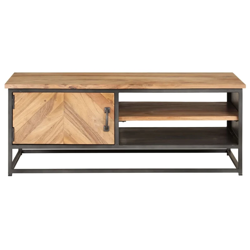 Table basse de salon avec 2 compartiments ouverts et 1 porte 90 x 50 x 35 cm bois d'acacia massif acier DEC037224