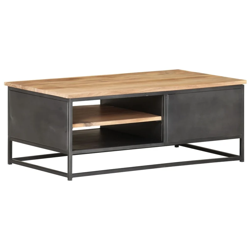 Table basse de salon avec 2 compartiments ouverts et 1 porte 90 x 50 x 35 cm bois d'acacia massif acier DEC037224