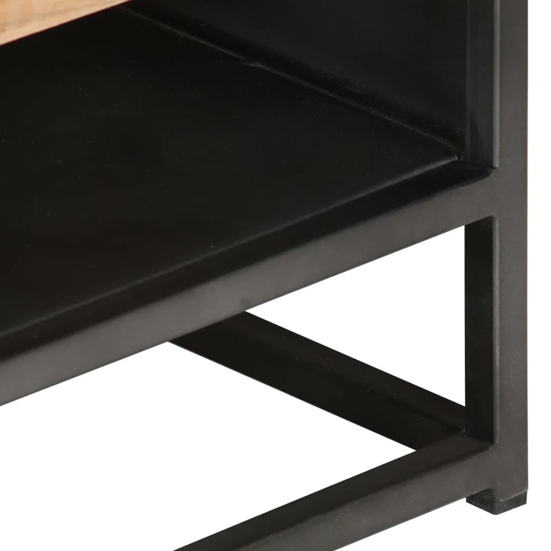 Table basse de salon avec 2 compartiments ouverts et 1 porte 90 x 50 x 35 cm bois d'acacia massif acier DEC037224