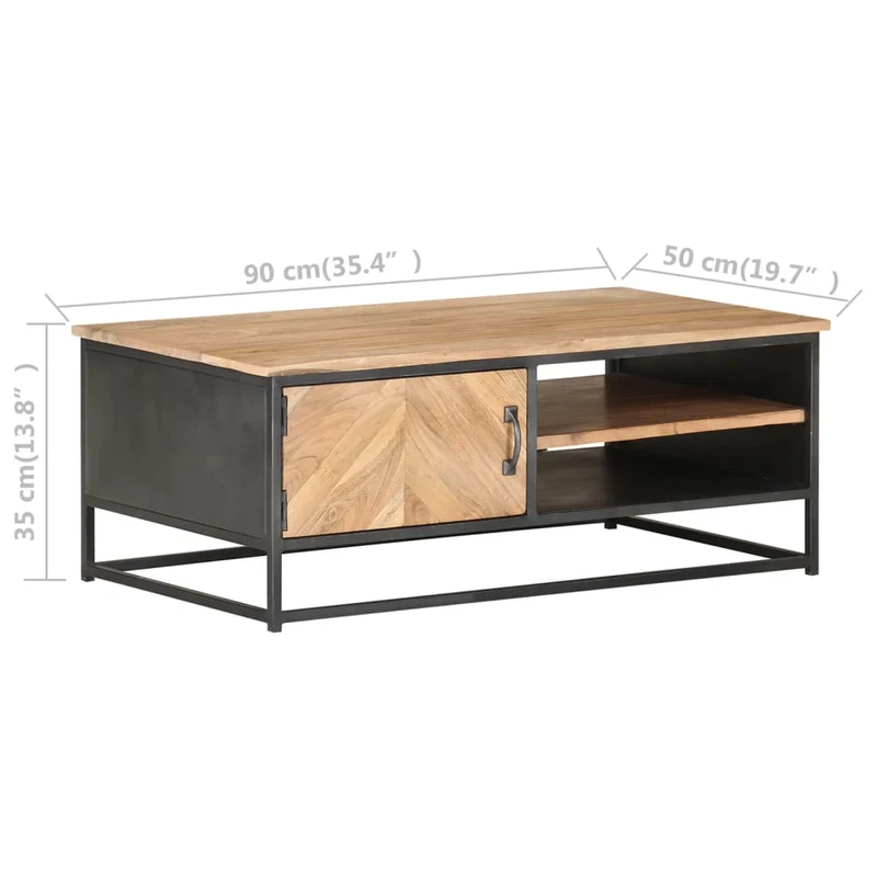 Table basse de salon avec 2 compartiments ouverts et 1 porte 90 x 50 x 35 cm bois d'acacia massif acier DEC037224