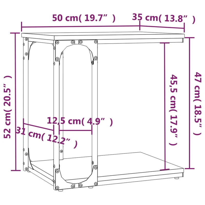 Table d'appoint bout de canapé forme de C 50 x 35 x 52 cm bois d'ingénierie gris et acier DEC032532
