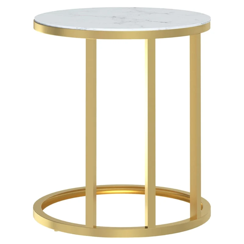 Table d'appoint bout de canapé en verre trempé aspect marbre blanc et fer doré hauteur 58 cm DEC032429