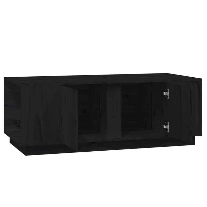 Table basse avec 4 compartiments et 2 portes design rustique moderne 110 x 50 x 40 cm bois massif de pin noir DEC039625