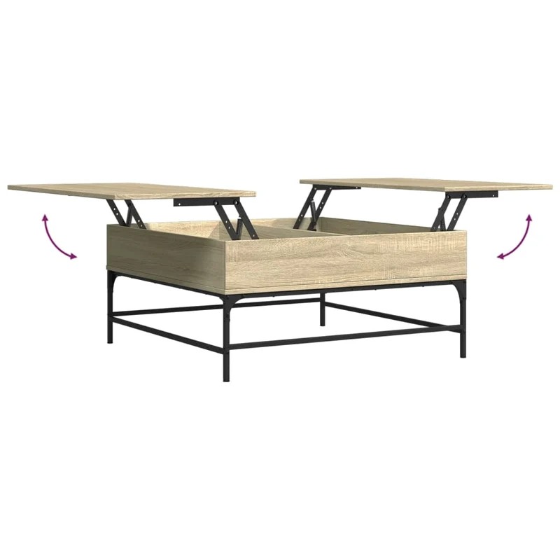 Table basse avec 2 compartiments cachés design rustique 95 x 95 x 45 cm bois d'ingénierie couleur chêne et métal DEC039078