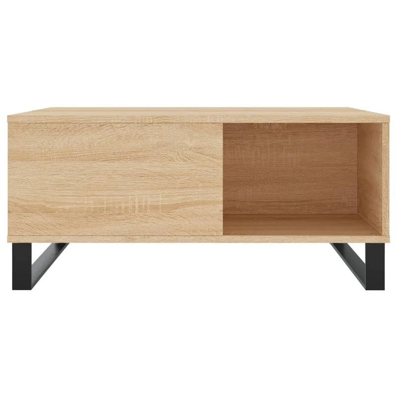 Table basse design rustique moderne 80 x 80 x 36,5 cm bois d'ingénierie couleur chêne et métal DEC039006