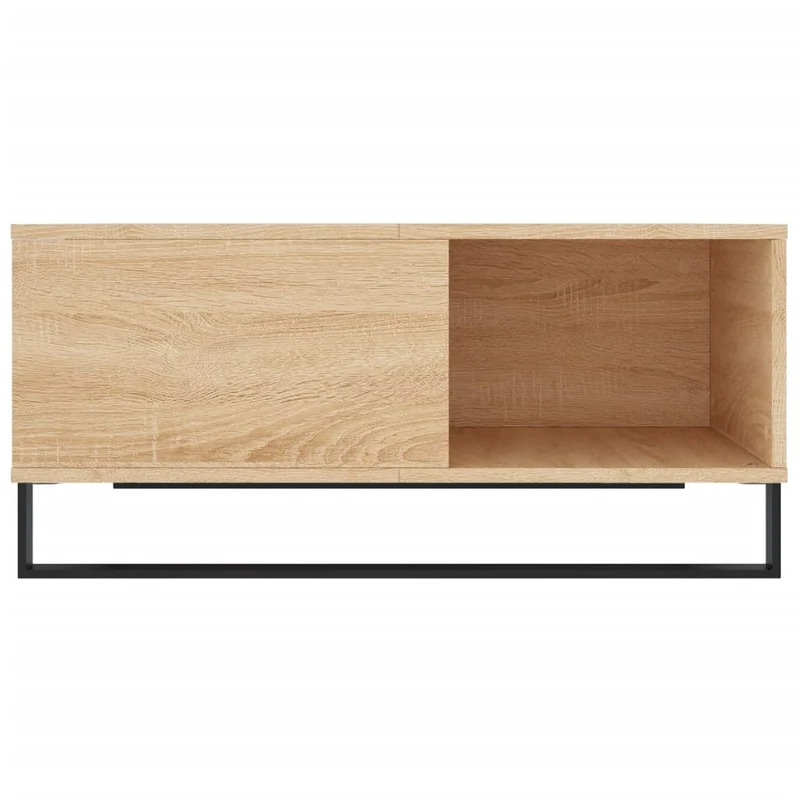 Table basse design rustique moderne 80 x 80 x 36,5 cm bois d'ingénierie couleur chêne et métal DEC039006